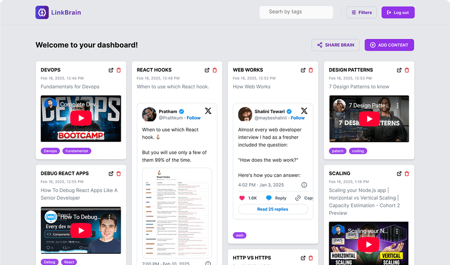 LinkBrain interface preview